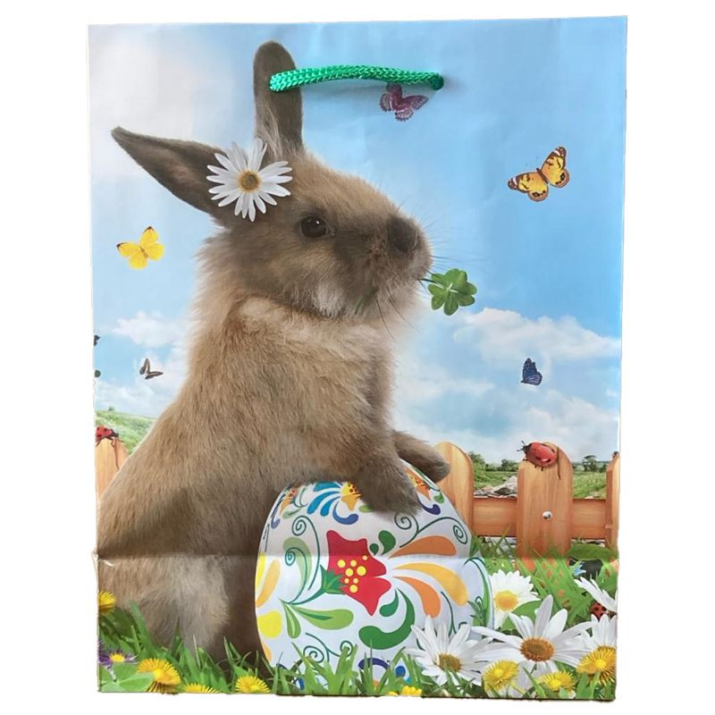 Geschenkstasche Ostern Hase mit Pfoten auf Ei 18 cm x 23 cm x 10 cm